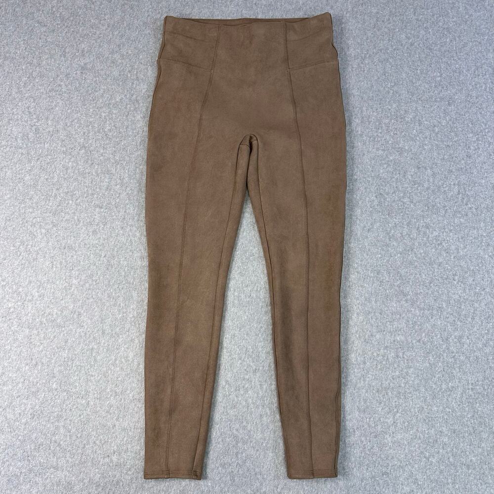 Spanx Faux Suede Pant High Waisted WMNS L Camel Slim Fit Stretchy Control Work